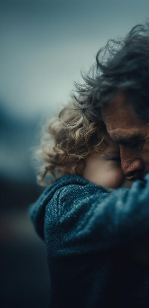 Father embracing son